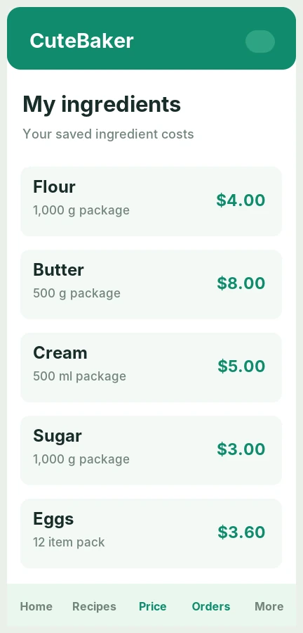 Illustrative mobile ingredient library